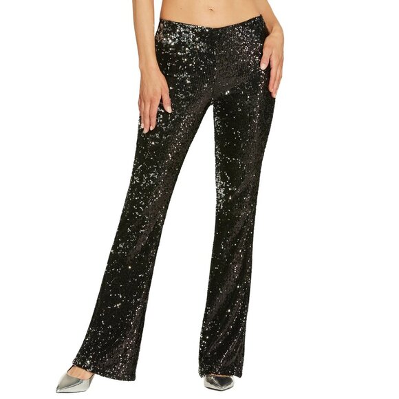 NWT Jessica Simpson Pull On Flare Pants in Black Sequin - Picture 3 of 5